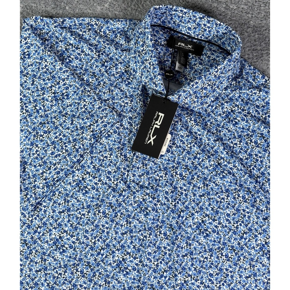NWT RLX Ralph Lauren Men's Large Navy Blue Floral Golf Polo Shirt Performance